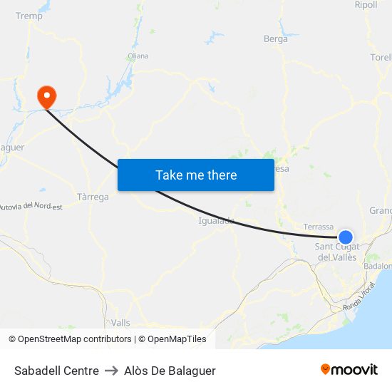 Sabadell Centre to Alòs De Balaguer map