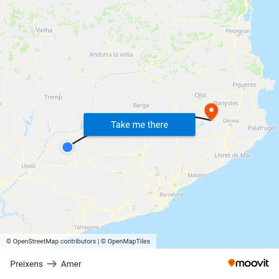 Preixens to Amer map