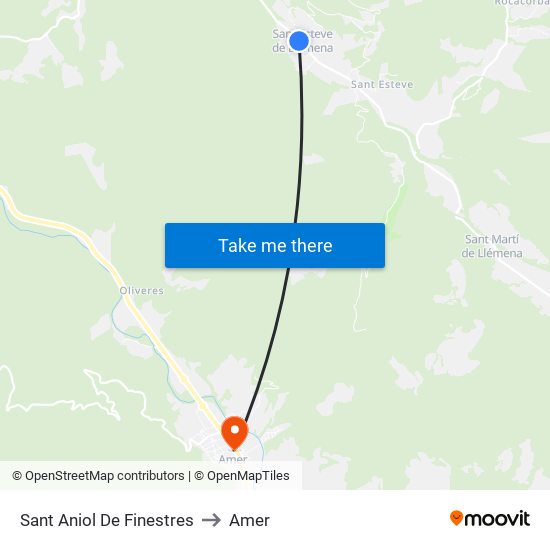 Sant Aniol De Finestres to Amer map