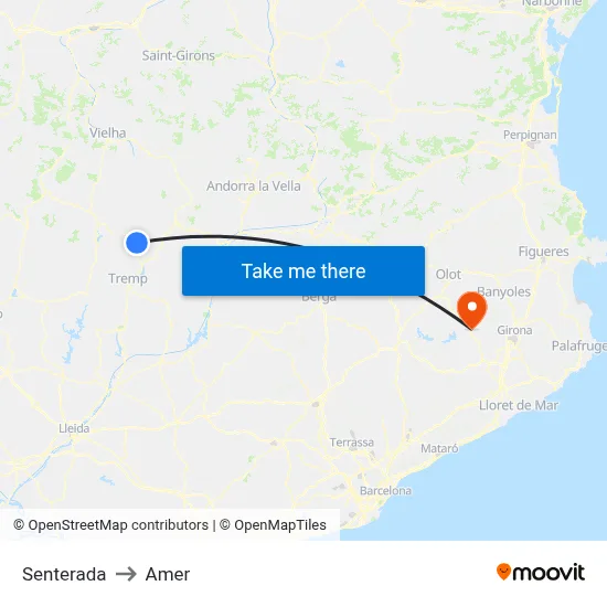 Senterada to Amer map
