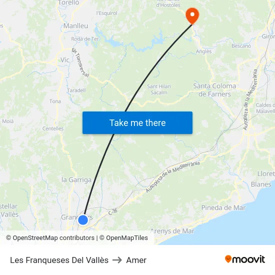 Les Franqueses Del Vallès to Amer map
