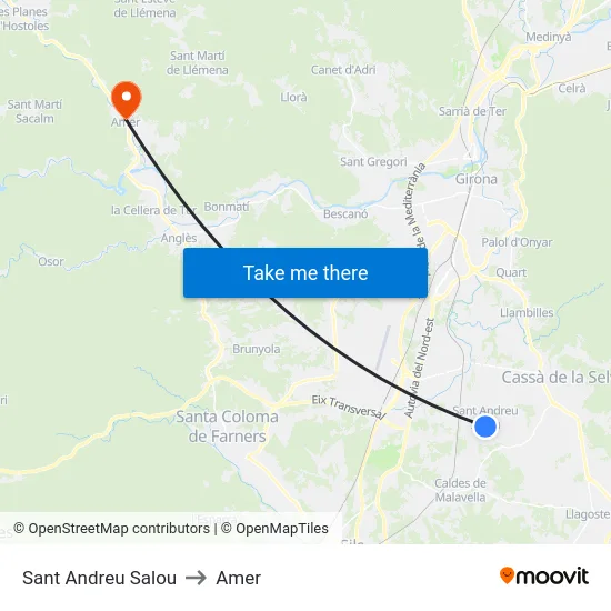 Sant Andreu Salou to Amer map