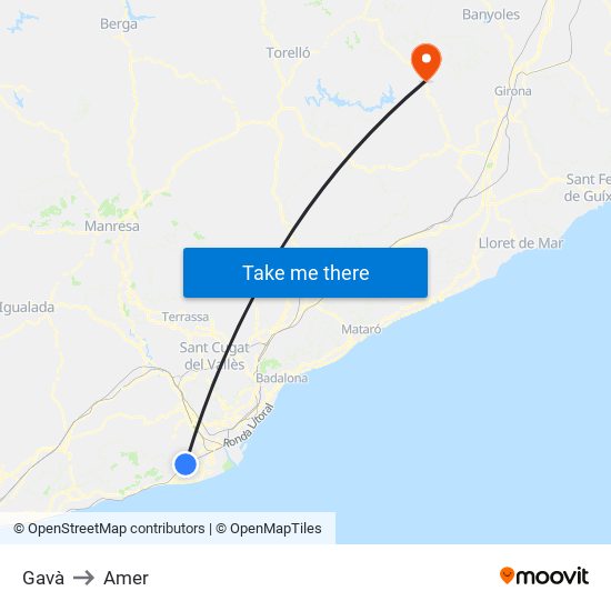 Gavà to Amer map