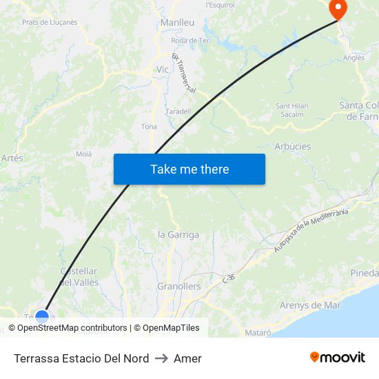 Terrassa Estacio Del Nord to Amer map