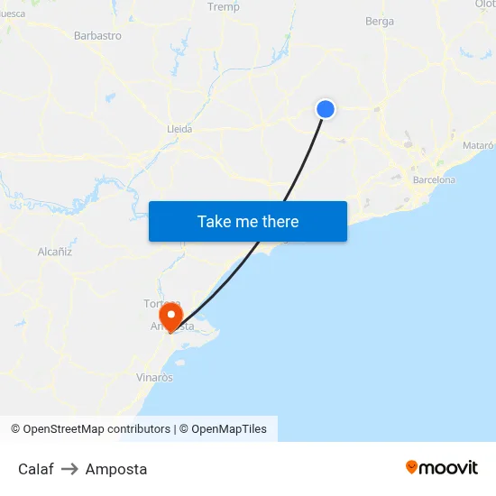 Calaf to Amposta map