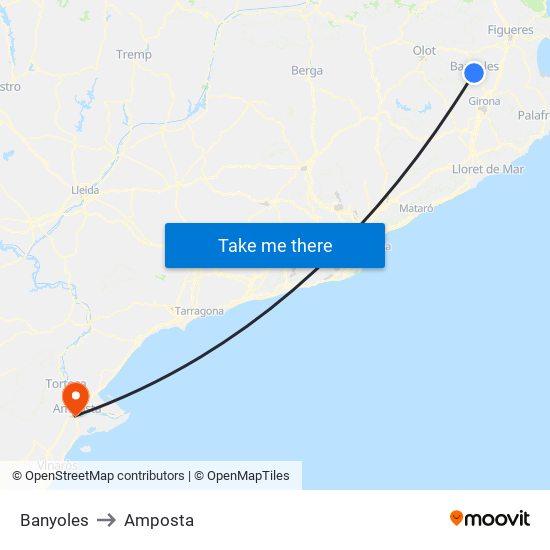 Banyoles to Amposta map