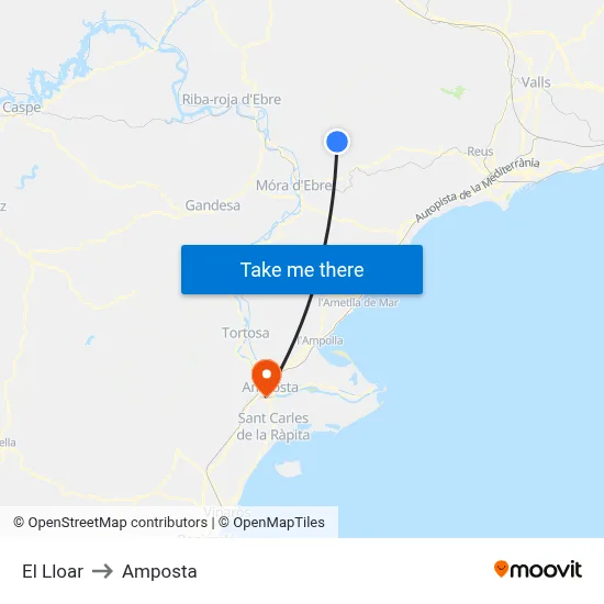 El Lloar to Amposta map