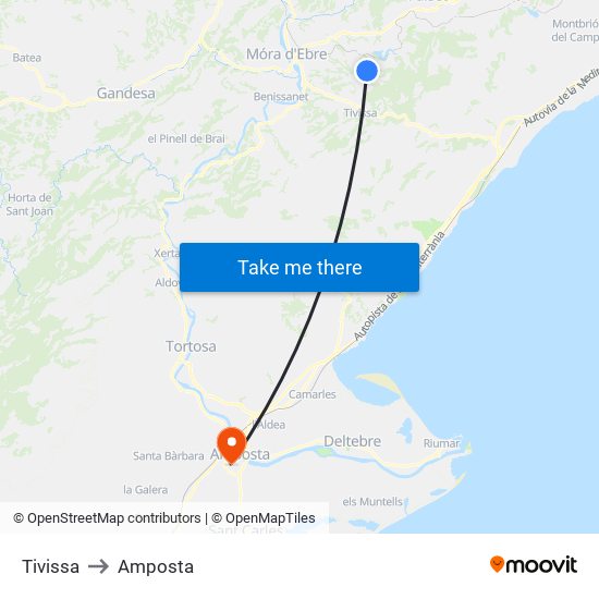 Tivissa to Amposta map