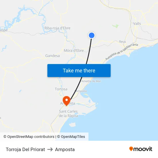 Torroja Del Priorat to Amposta map
