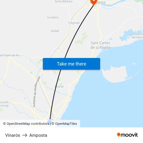 Vinaròs to Amposta map