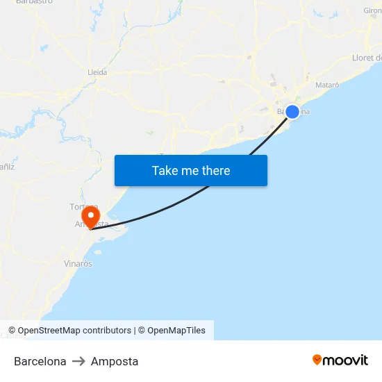Barcelona to Amposta map