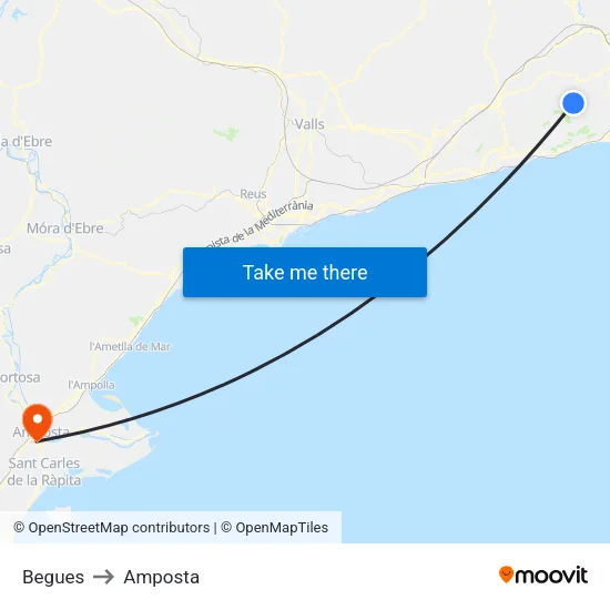 Begues to Amposta map