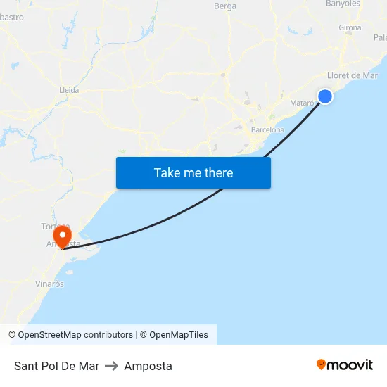 Sant Pol De Mar to Amposta map