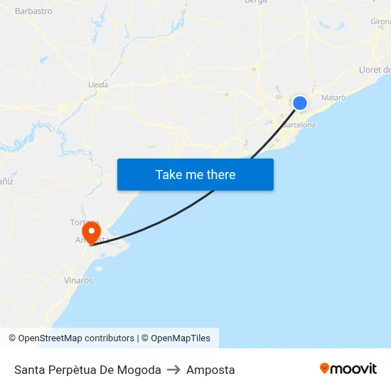 Santa Perpètua De Mogoda to Amposta map