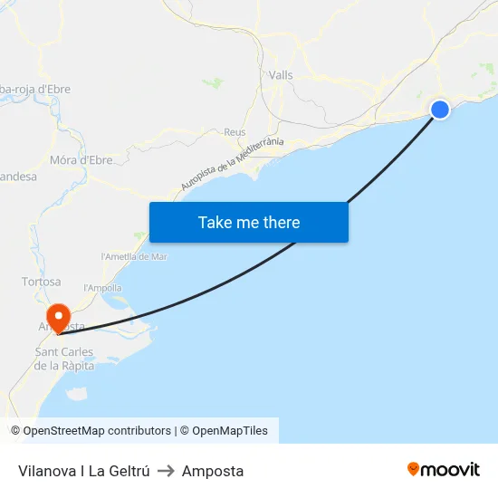 Vilanova I La Geltrú to Amposta map