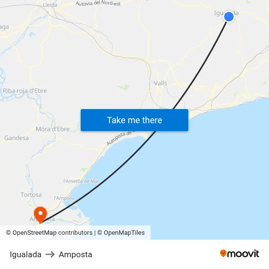 Igualada to Amposta map