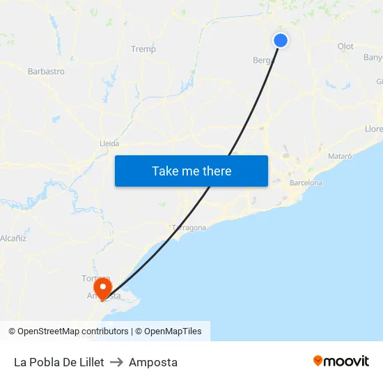 La Pobla De Lillet to Amposta map