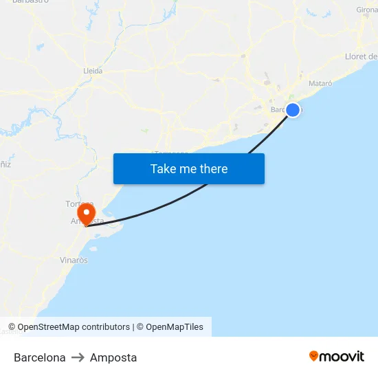 Barcelona to Amposta map