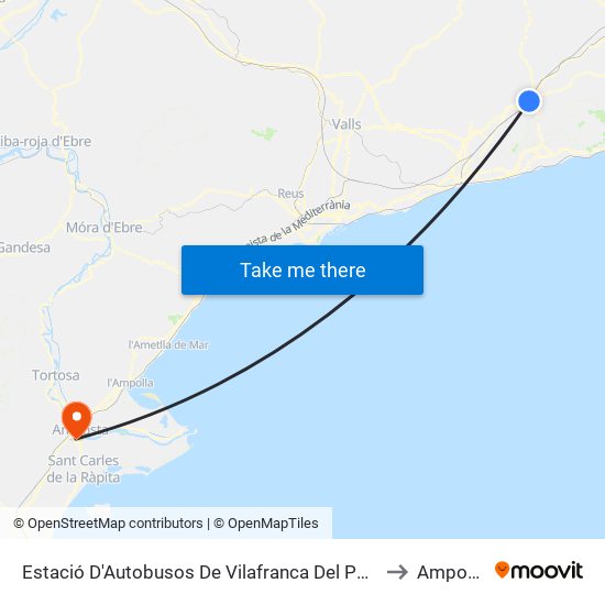 Estació D'Autobusos De Vilafranca Del Penedès to Amposta map