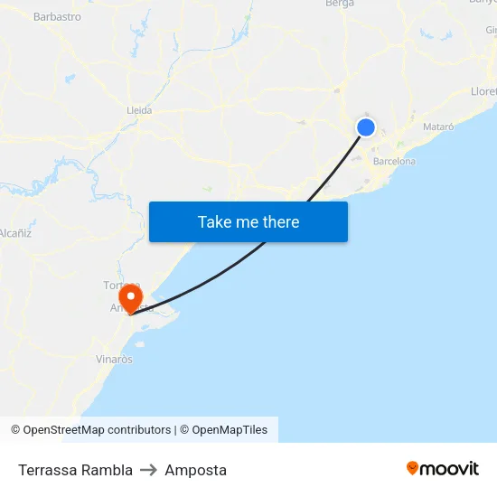 Terrassa Rambla to Amposta map