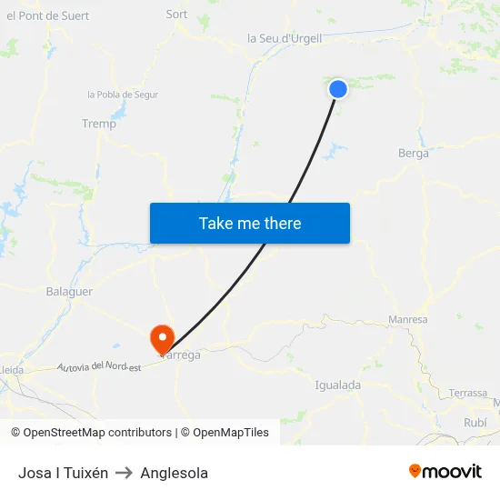 Josa I Tuixén to Anglesola map
