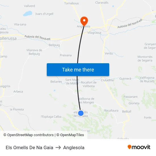 Els Omells De Na Gaia to Anglesola map