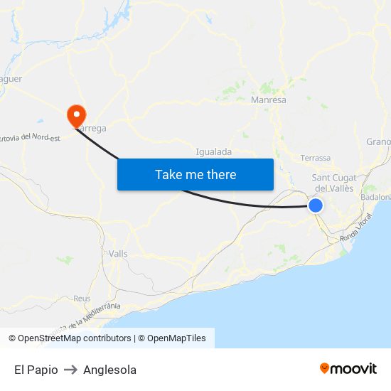El Papio to Anglesola map