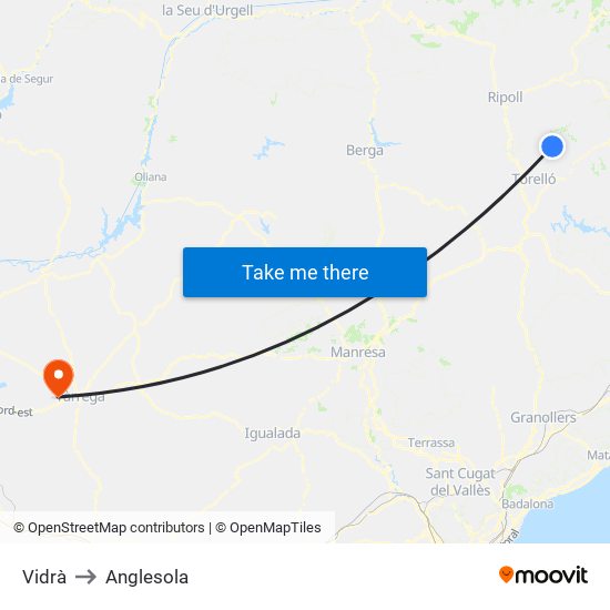 Vidrà to Anglesola map
