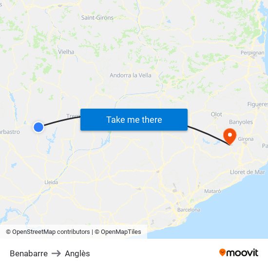 Benabarre to Anglès map