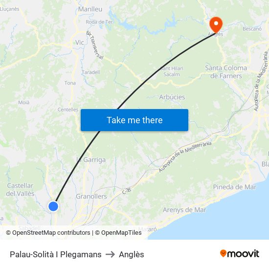 Palau-Solità I Plegamans to Anglès map