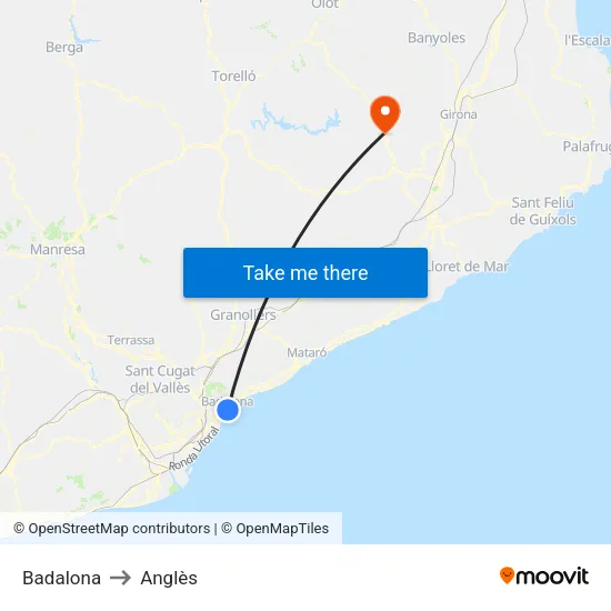 Badalona to Anglès map