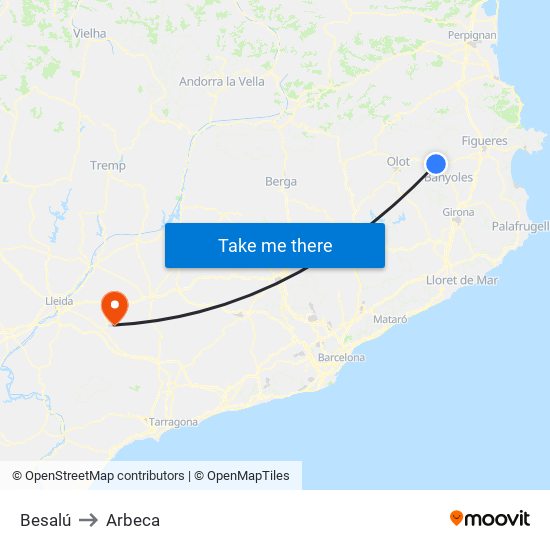 Besalú to Arbeca map