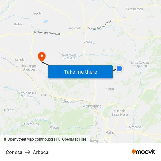 Conesa to Arbeca map