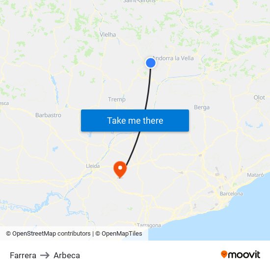 Farrera to Arbeca map