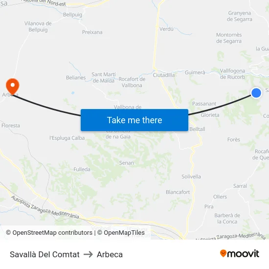 Savallà Del Comtat to Arbeca map