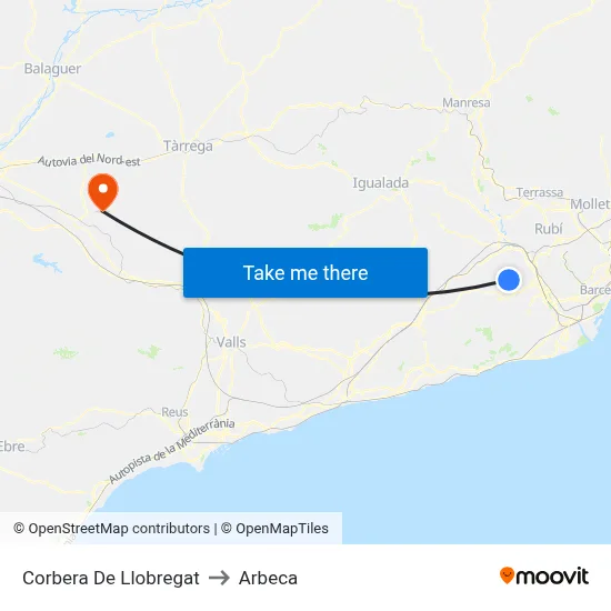 Corbera De Llobregat to Arbeca map