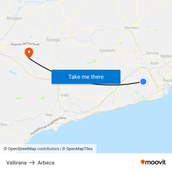 Vallirana to Arbeca map