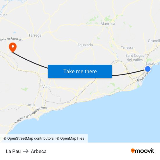 La Pau to Arbeca map