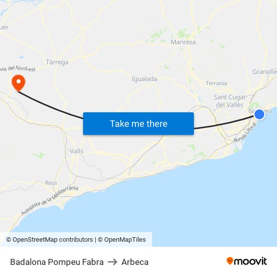 Badalona Pompeu Fabra to Arbeca map