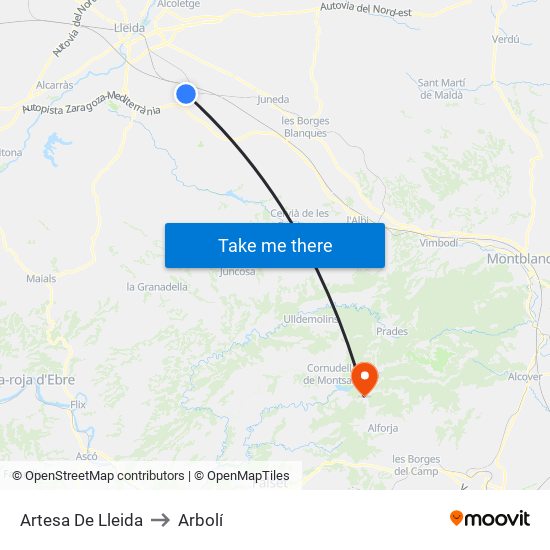 Artesa De Lleida to Arbolí map