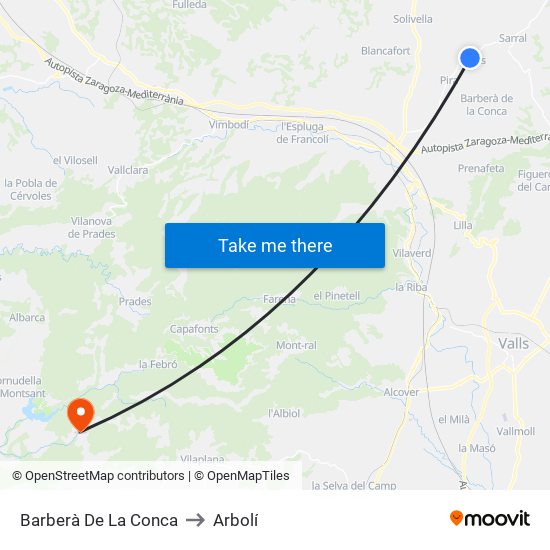 Barberà De La Conca to Arbolí map