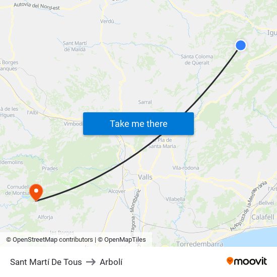 Sant Martí De Tous to Arbolí map