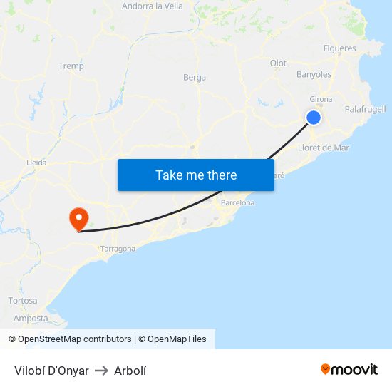 Vilobí D'Onyar to Arbolí map
