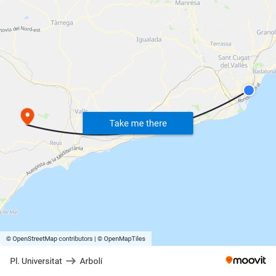 Pl. Universitat to Arbolí map