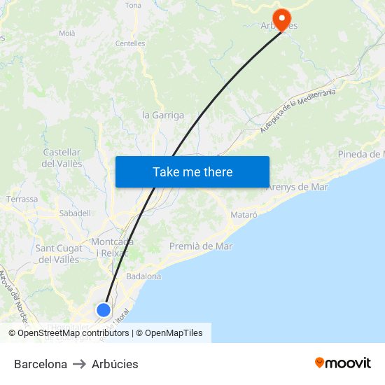 Barcelona to Arbúcies map