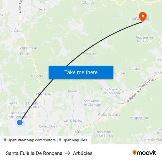 Santa Eulàlia De Ronçana to Arbúcies map