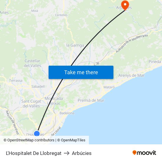 L'Hospitalet De Llobregat to Arbúcies map