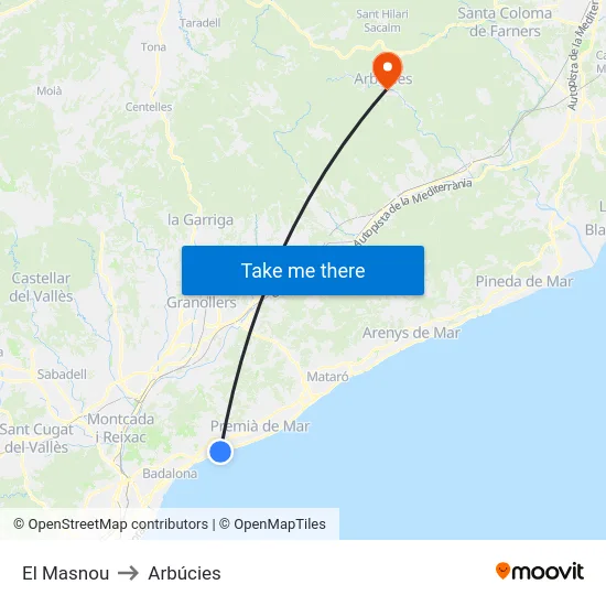 El Masnou to Arbúcies map