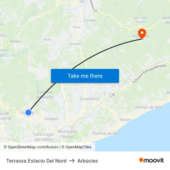 Terrassa Estacio Del Nord to Arbúcies map