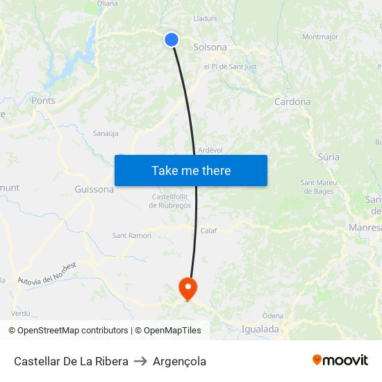 Castellar De La Ribera to Argençola map